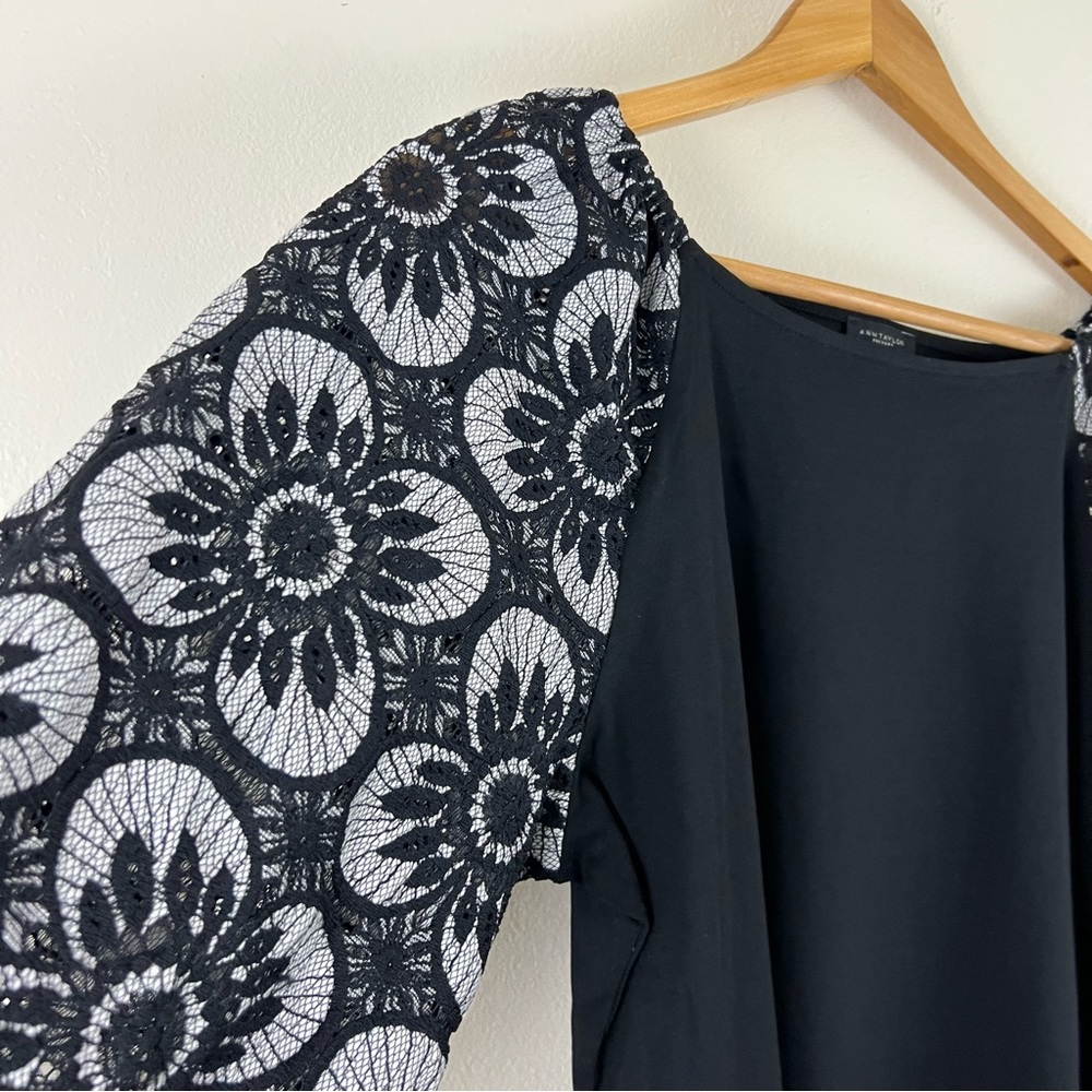 Ann Taylor Factory Lacey Floral Puff Cinched Sleeves Square Neck Boho Top - Picture 3 of 10
